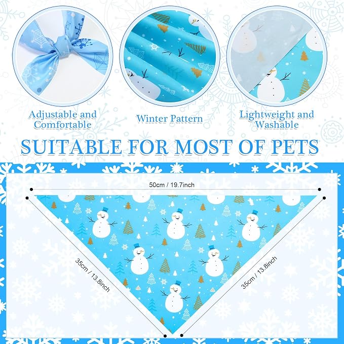 Abbylike 50 Pcs Winter Dog Bandanas Bulk Blue Snowflake Dog Bandanas - Image 3