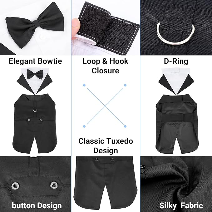 Segarty Dog Tuxedo and Bandanas Suit Formal Wedding Costume, Adjustable Pet - Image 4