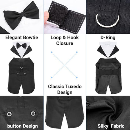 Segarty Dog Tuxedo and Bandanas Suit Formal Wedding Costume, Adjustable Pet - Image 4