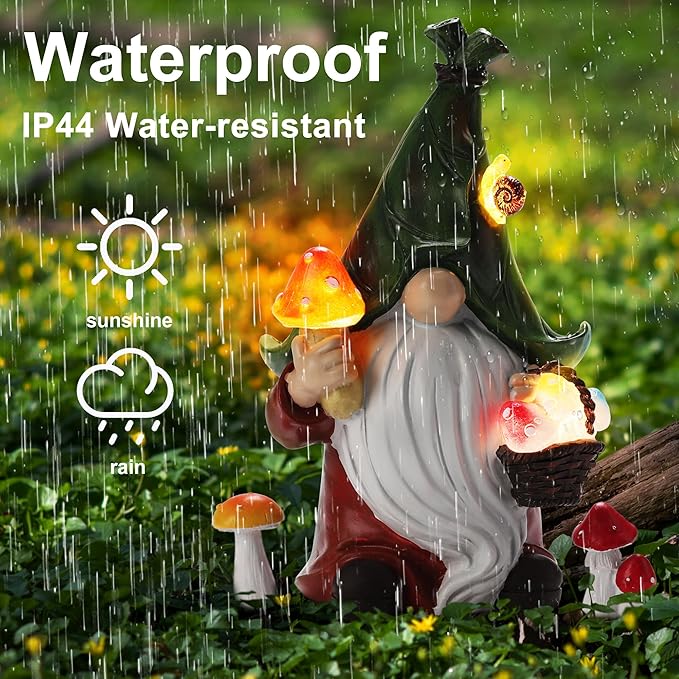 Mushroom-Picking Gnome Solar Garden Statue - Image 5
