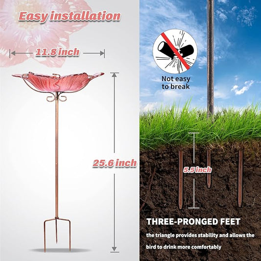 MUMTOP Bird Baths for Outdoors Glass Bird Bath Bowl Outdoor Bird Feeder Flower - Image 2