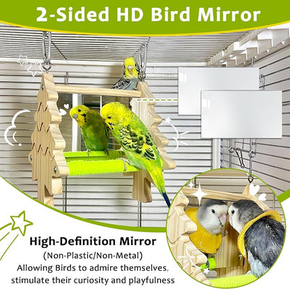 Bird Mirror Toy Perch, 2-Sided Hd Parakeet Mirrors & 2 Cotton-Wrapped Perches - Image 2