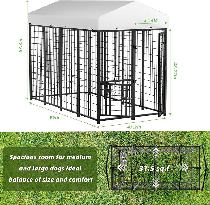 LOVMOR Outdoor Dog Kennel with Roof, Heavy Duty Steel Dog Run Enclosure - Image 2
