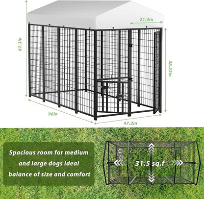LOVMOR Outdoor Dog Kennel with Roof, Heavy Duty Steel Dog Run Enclosure - Image 2