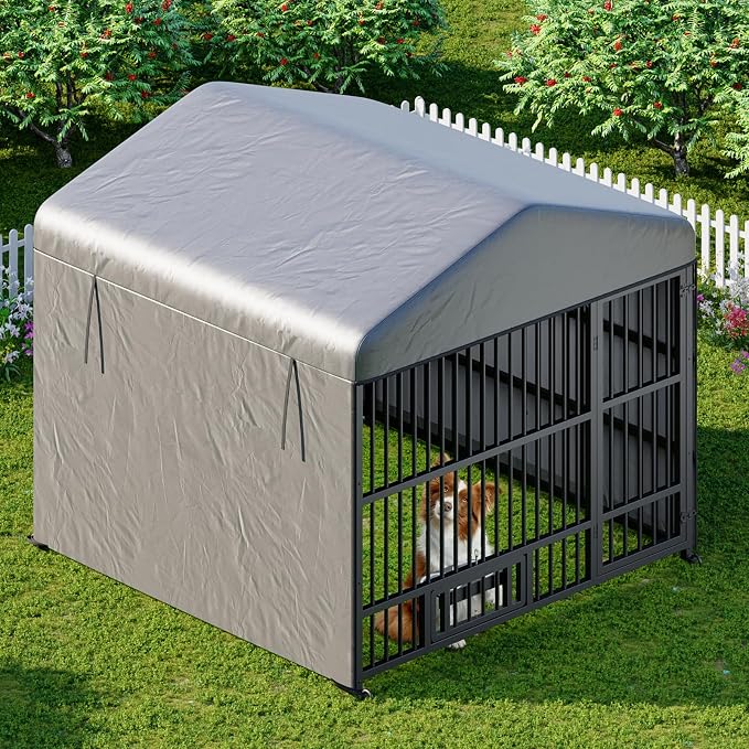 HOOBRO Outdoor Dog Kennel with Cover, 6.6 x 6.6 x 6.4 ft Dog Kennel Outside - Image 3