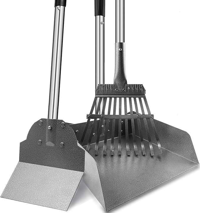 Dog Pooper Scooper for Large Dogs, 3 Pack Adjustable Long Handle Metal Tray by SnaglePaw