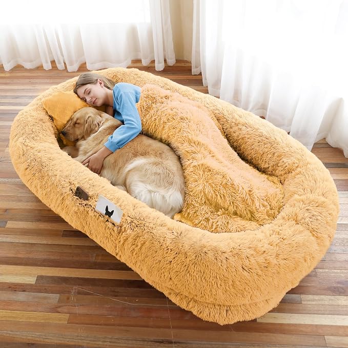 Human Dog Bed, Washable Faux Fur Pet Bed by WROS