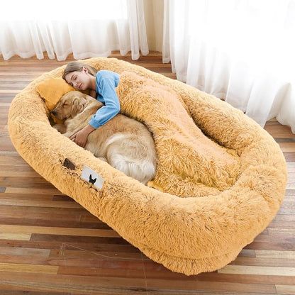 Human Dog Bed, Washable Faux Fur Pet Bed by WROS