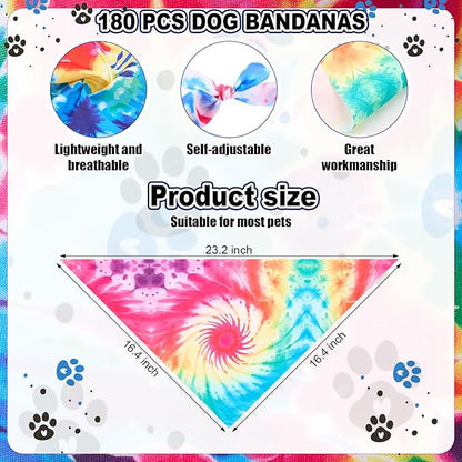 Aliceset 180 Pcs Tie Dye Dog Bandana Bulk Rainbow Bandanas - Image 2