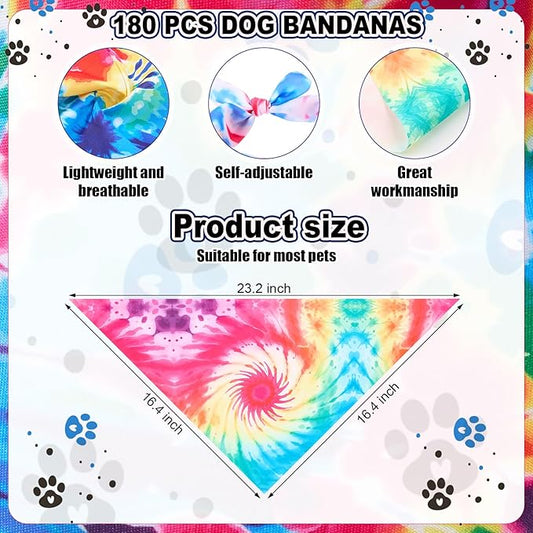 Aliceset 180 Pcs Tie Dye Dog Bandana Bulk Rainbow Bandanas - Image 2