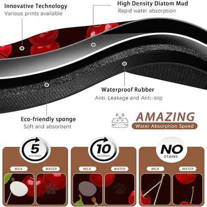 Red Cherry Pet Feeding Mat, Absorbent Quick-Dry Cat Dog Food and Water Bowl Mats - Image 3