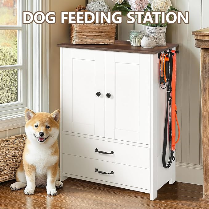 Dog Feeding Station with Storage Cabinet, 2 Adjustable Elevated Dog Bowls - Image 3