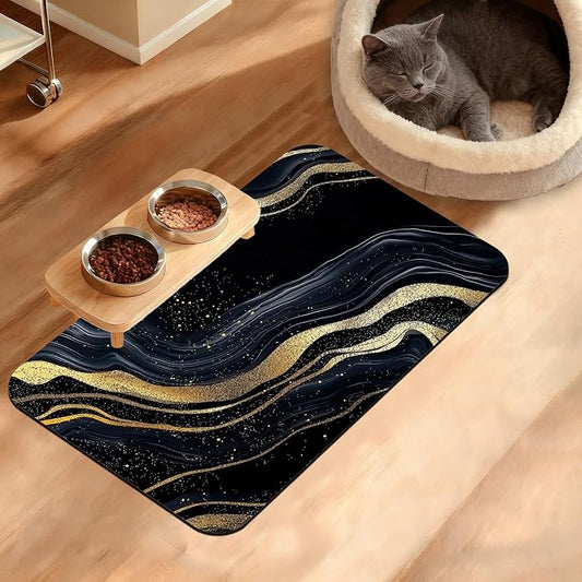 Dog Bowl Mat, Abstract Marbled Pet Feeding Mat by Unknown