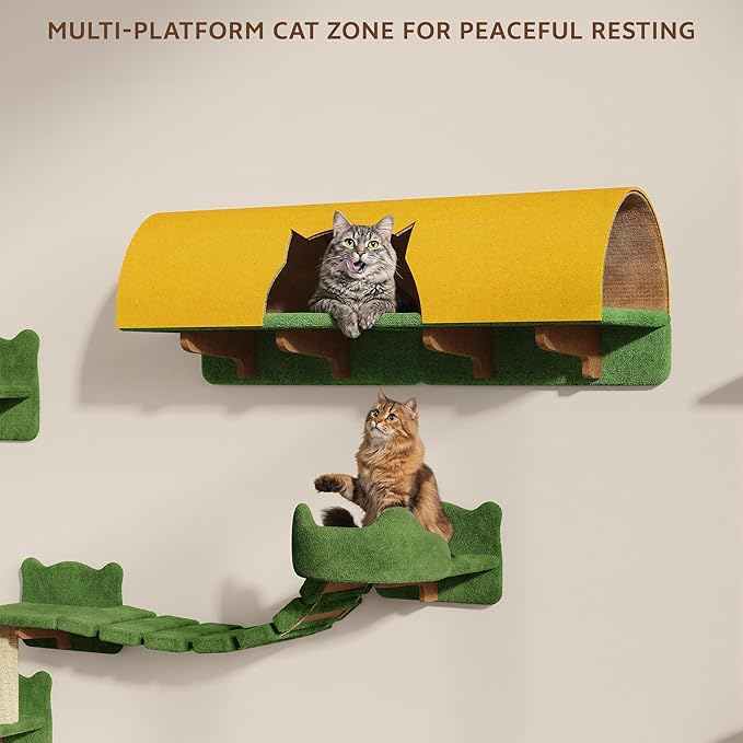 16-in-1 Cat Wall Shelves, Wall Mounted Cats Furniture Set w/Plush Fabric - Image 3