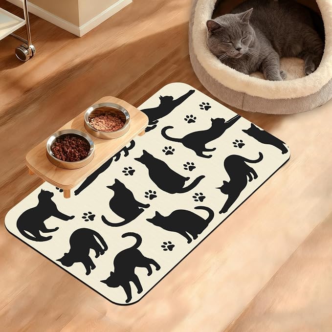 Pet Feeding Mat, Cat Silhouette Absorbent Dog Cat Food Mat Dog Mat by Unknown