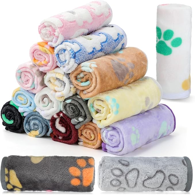 Chumia 18 Pcs Fleece Pet Blanket Soft Warm Sleep Mat Fluffy Cute Puppy Supplies by Chumia