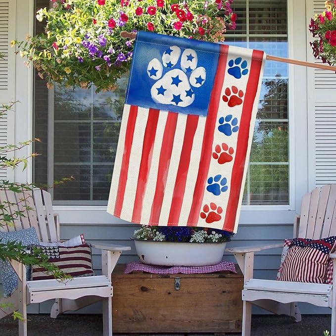 Dyrenson 4th of July Dog Cat Paw Prints 28 x 40 House Flag Double Sided - Image 5