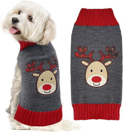 Dog Christmas Sweater Xmas Pet Clothes Cute Gray Reindeer Holiday Puppy Cat by DOGGYZSTYLE
