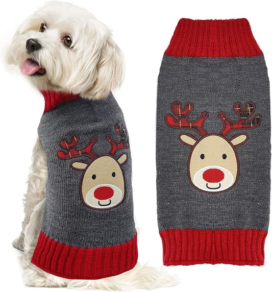 Dog Christmas Sweater Xmas Pet Clothes Cute Gray Reindeer Holiday Puppy Cat by DOGGYZSTYLE
