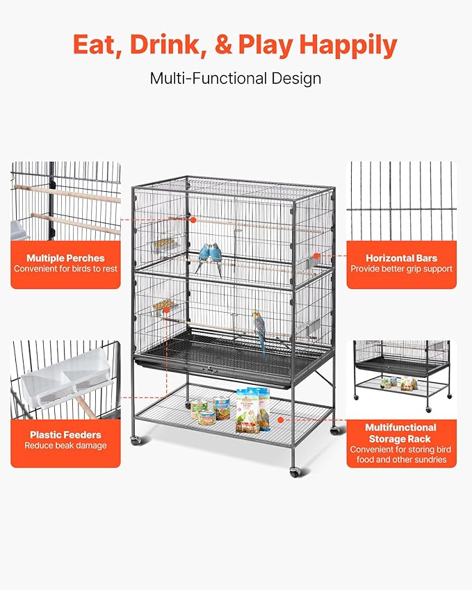 VEVOR Bird Cage, 36.6 x 22.8 x 59.5 inch, Flat Top, Wrought Iron Bird Flight - Image 4