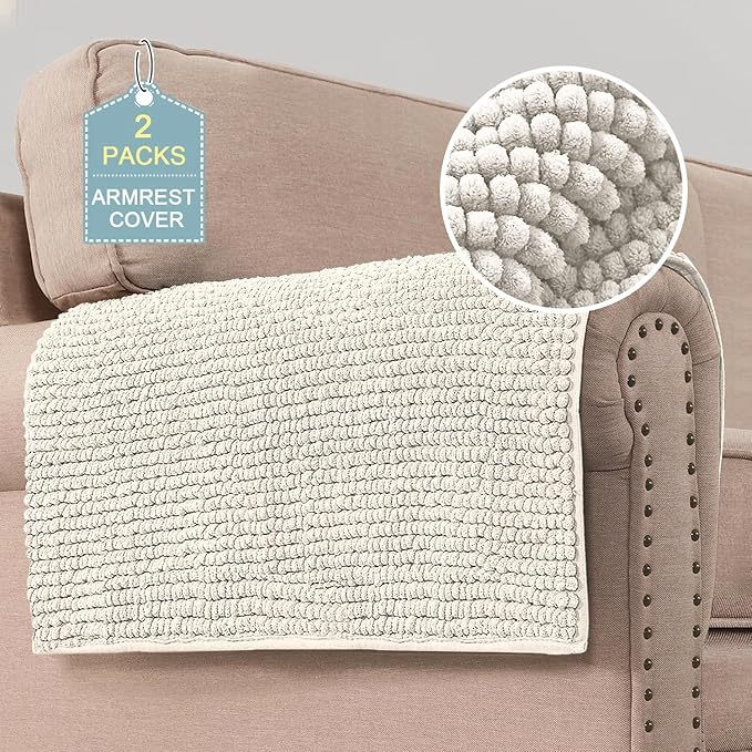 H.VERSAILTEX Plush Chenille Couch Armrest Cover 2 Packs Thick and Soft Sofa by HVERSAILTEX