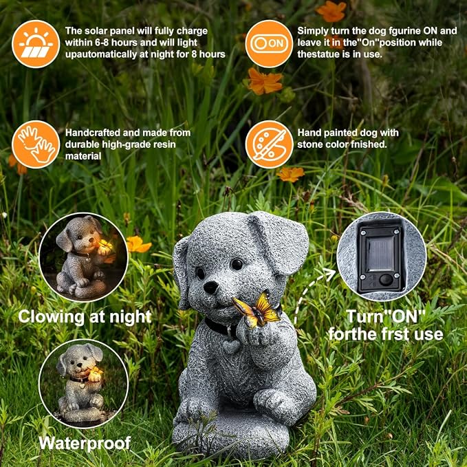 Solar Dog Garden Statue with Lantern Light – 8.2in Outdoor Dog Figurine - Image 4