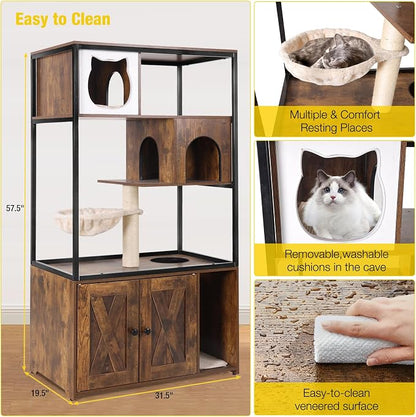 Aivituvin Cat Litter Box Enclosure, Litter Box Furniture Hidden, Wooden Cat - Image 7