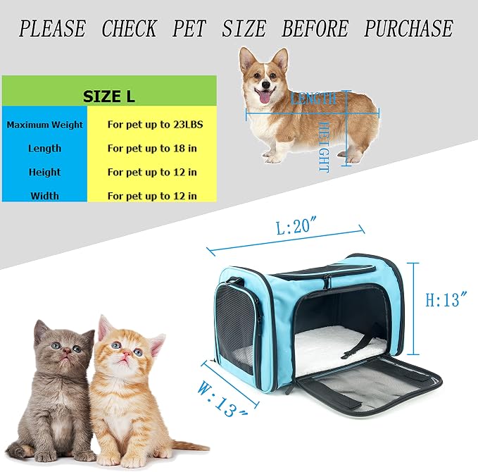 Soft Sided Carrier for Small Medium Cats Dogs, Removable Pad Collapsible Travel - Image 4