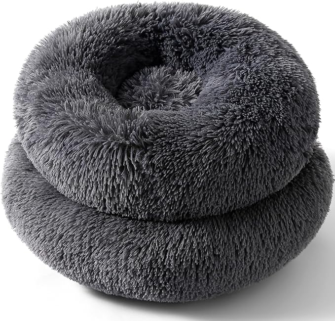 Calming Donut Cat Bed Dog Bed Round Plush Pet Cushion Fluffy Rabbit Cave Warm - Image 6