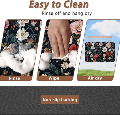 Floral Boho Dog Cat Food Mat, Non-Slip Water Bowl Placemat, Indoor Pet - Image 4