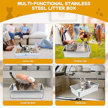 23.6''x15.7''x6'' Stainless Steel Sifting Litter Box, XL Large Metal Sifting - Image 8