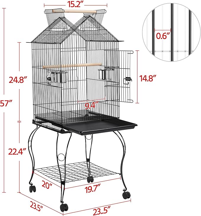 Yaheetech 57-Inch Rolling Open Top Roof Bird Cage - Image 3