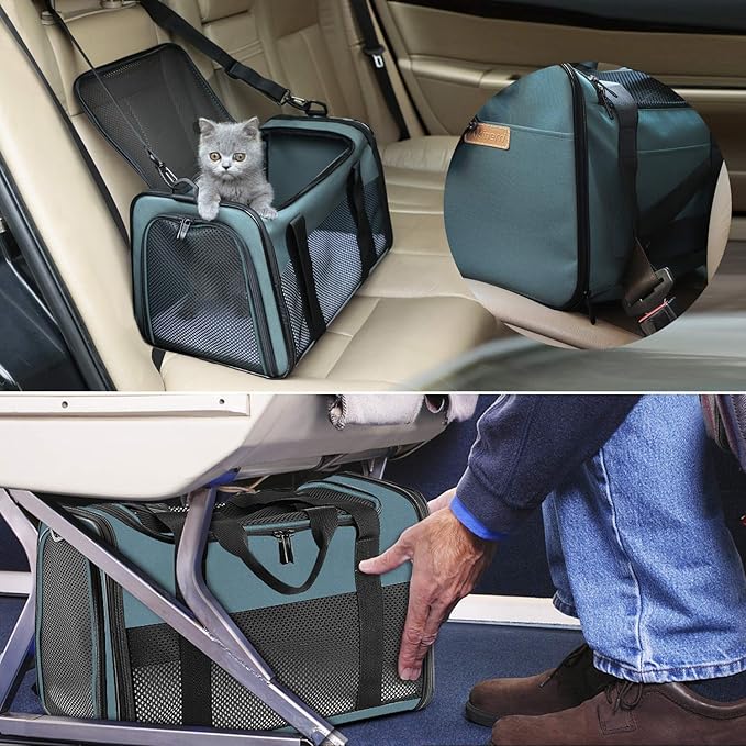 Cat Carrier - Portable Foldable Dog Pet Carrier, Soft-Sided Pet Bag up to 15 Lbs - Image 5