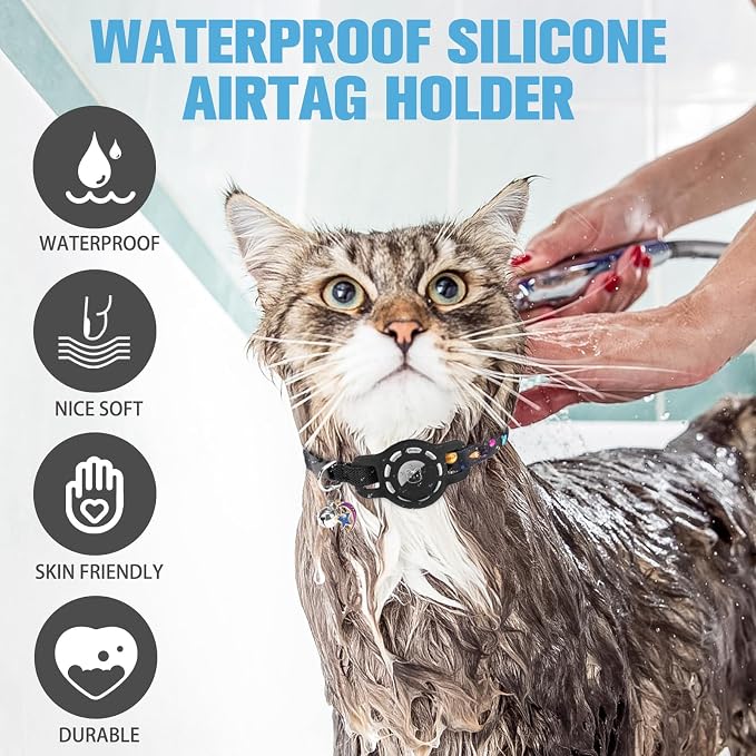 BINGPET AirTag Cat Collar with Bells, Upgraded Safety Elastic Cat Collar with - Image 5