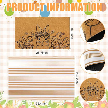 Tinideya 2 Pcs Easter Day Door Mat Welcome Outdoor Non Slip Coir Mats Flower - Image 2