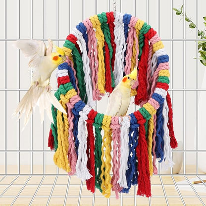 Wontee Bird Rope Chewing Toys Parrot Cage Bite Toys Colorful Hanging Ring Swing - Image 3