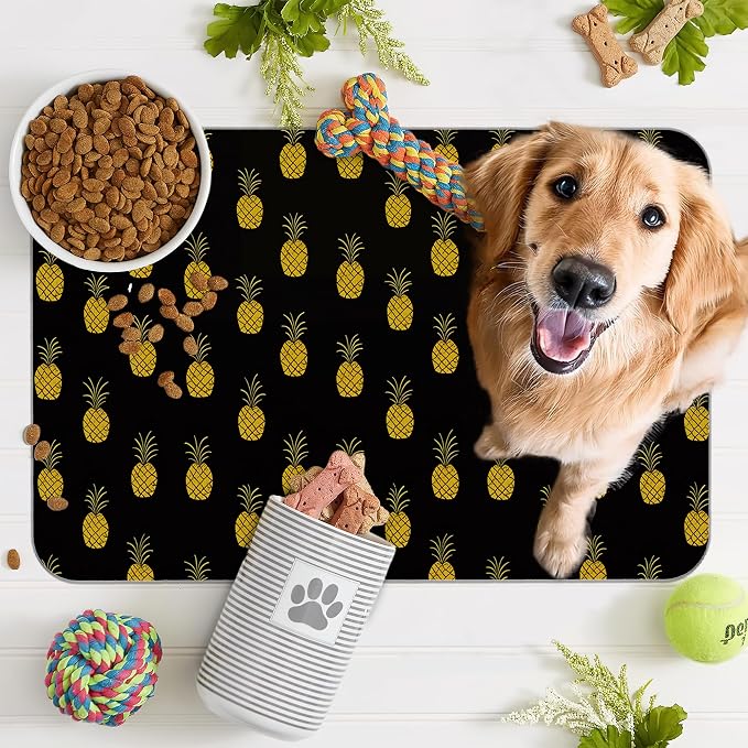 Dog Food Mat for Floors, Pineapple Tropical Absorbent Quick-Dry Pet Feeding Mat - Image 7