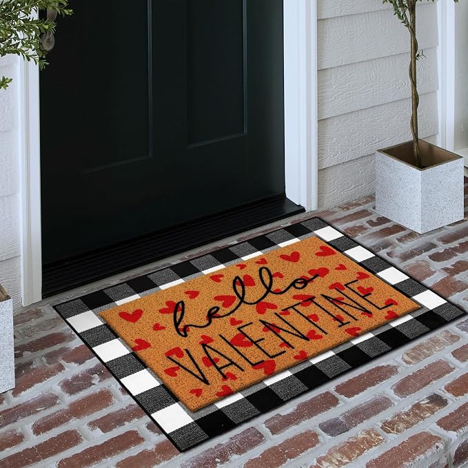 Tinideya 2 Pcs Valentine Door Mat Hello February 14th Welcome Non Slip Coir - Image 8