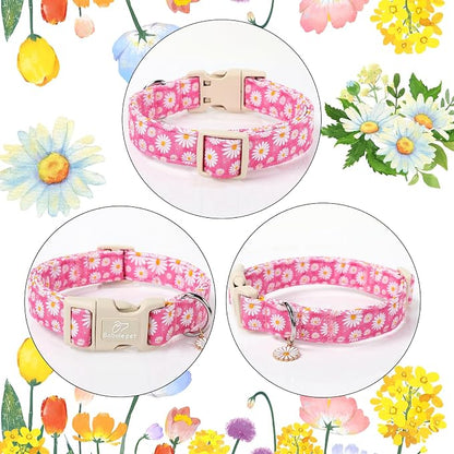 Summer Daisy Dog Collar, Cute Floral Adjustable Pink Dog Collars - Image 5