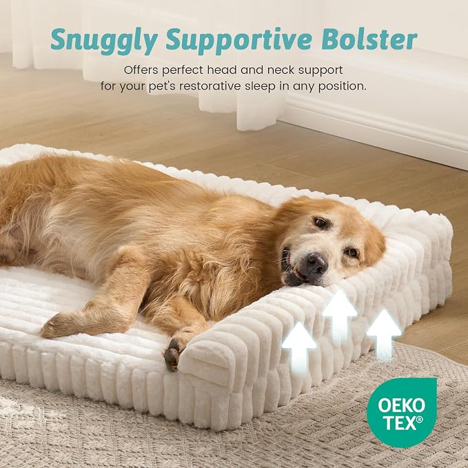 Cute Dog Bed for Extra Large Dogs, Faux Rabbit Fur Orthopedic Foam Dog Bed - Image 3