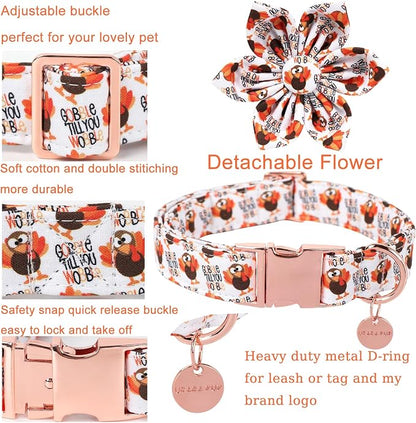 Thanksgiving Dog Collar with Flower, Turkey Cotton Flower Collar - Image 3
