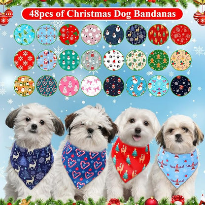 Sanwuta 48 Pcs Christmas Dog Bandanas Bulk Xmas Dog Bandanas Adjustable Snowman - Image 3