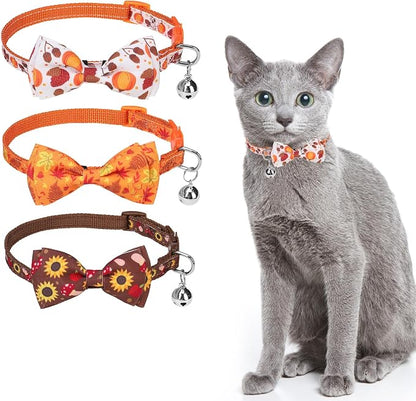 SCENEREAL Fall Thanksgiviing Cat Collar Breakaway Girl Boy, 3 Pack Turkey by SCENEREAL