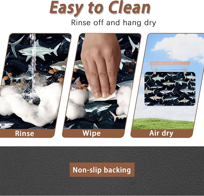 Cute Shark Dog Cat Food Mat, Absorbent Pet Feeding Mat - Image 4