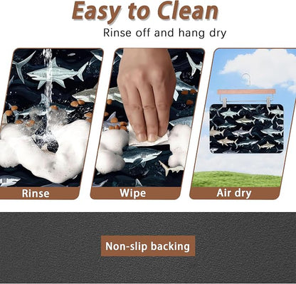 Cute Shark Dog Cat Food Mat, Absorbent Pet Feeding Mat - Image 4