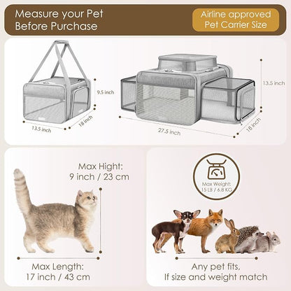 Top and 2 Sides Expandable Cat Carrier 18x13.5x9.5, TSA Airline Approved Dog - Image 4