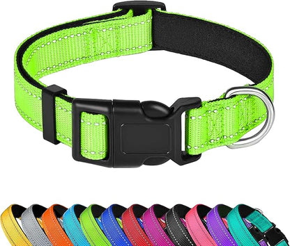 Reflective Dog Collar, Adjustable Soft Neoprene Padded Nylon Pet Collars by PWOD