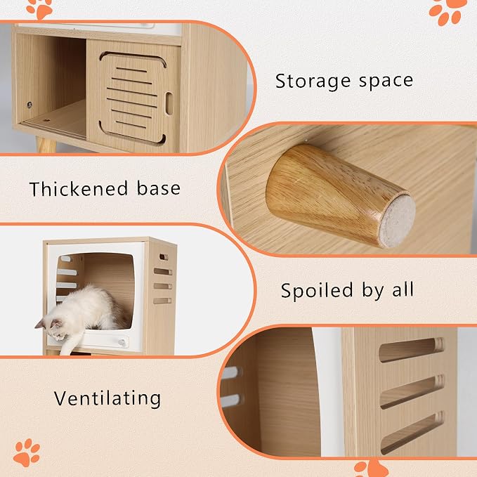 Cat House Side Table, 2-in-1 Wooden Cat House and Bedside Table - Image 3