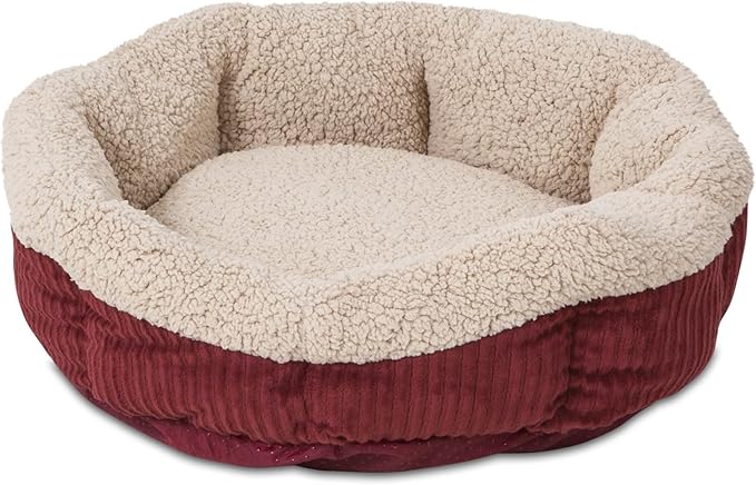 Petmate Aspen Pet Self Warming Round Bed, 19.5 Inches, Barn Red and Cream by Petmate