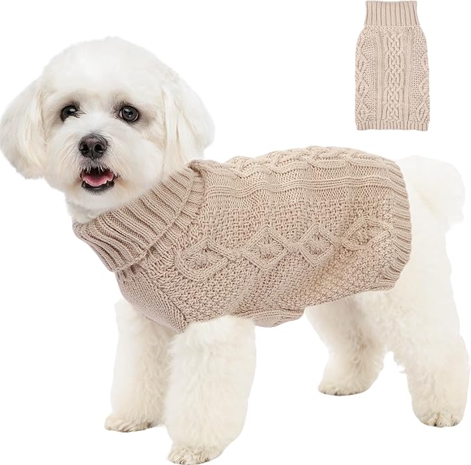 Dog Sweaters for Small Dogs Turtleneck Pullover Puppy Sweater Sleeveless Cable by Puppishy